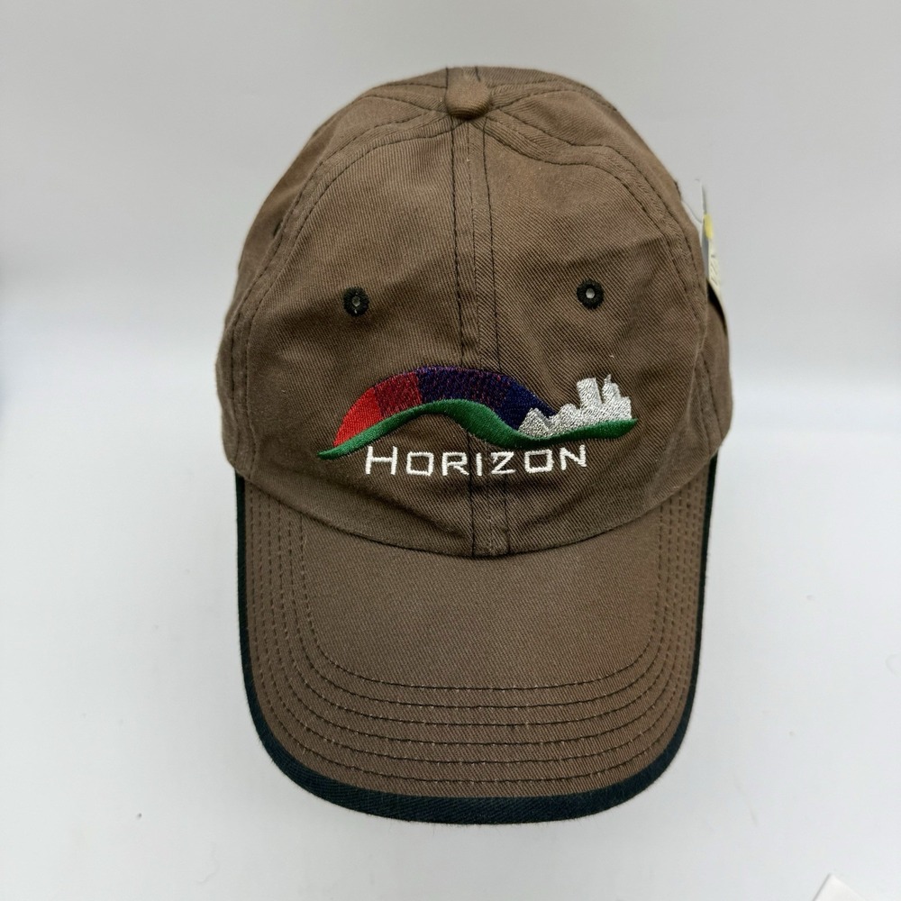 Port Authority "Horizon" Embroidered Hat Cap Hook & Loop Strap Back Brown Black